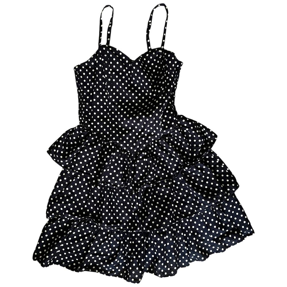 H&M Navy Polka Dot Tiered Mini Dress, US8